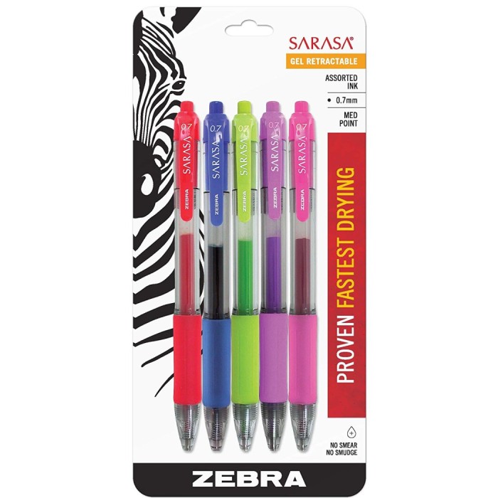 Zebra Sarasa Gel Retractable Pen - Assorted Colors (pkt/5pcs)